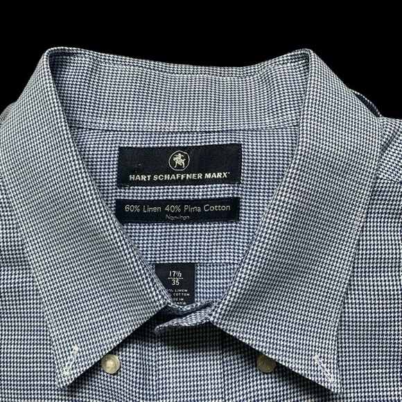 Hart Schaffner Marx Button Down Non Iron Linen Blend Shirt Mens 17 1/2 35 #51C - Picture 3 of 12